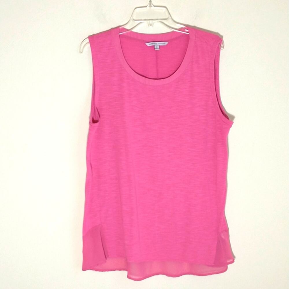 Adrienne Vittadini Top Women's Size XL PInk Sleeveless Pullover Knit Ruffled Hem